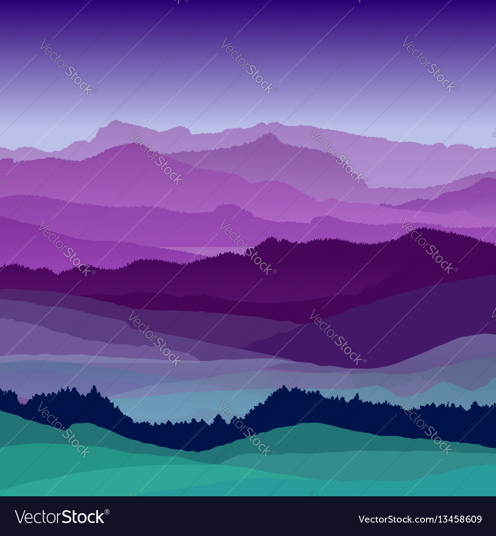 Flat night landscape beautiful hills