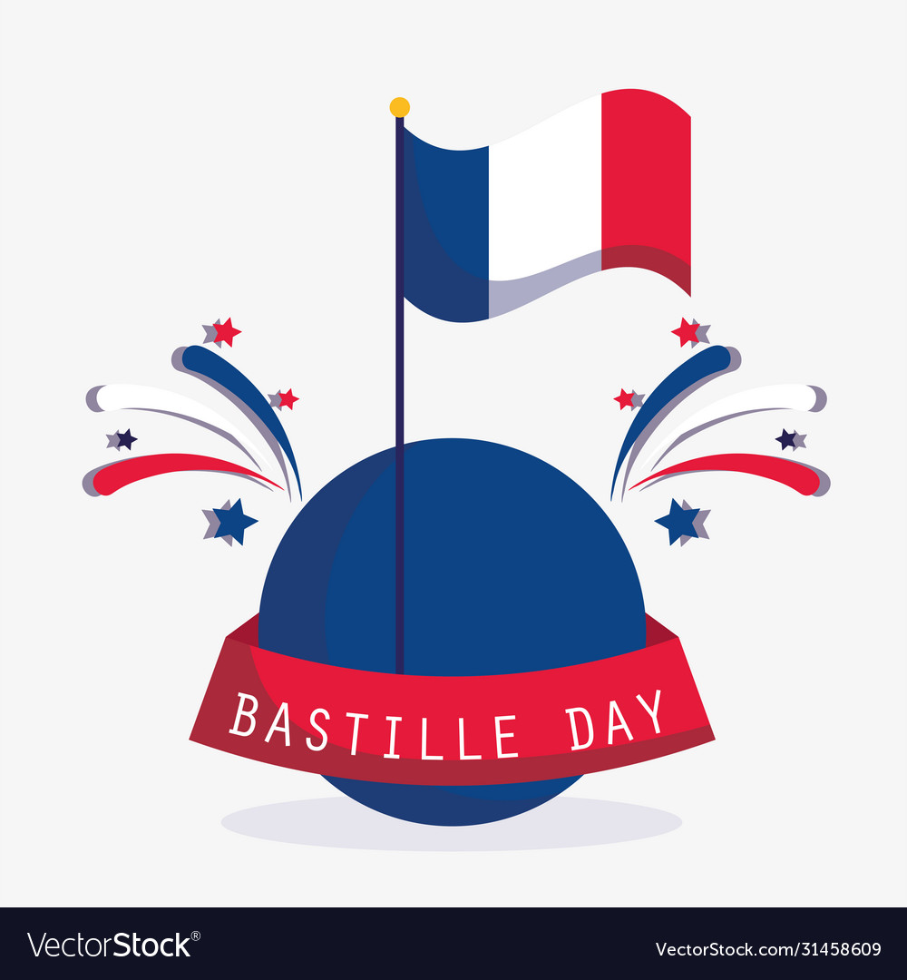 France flag and fireworks with ribbon happy