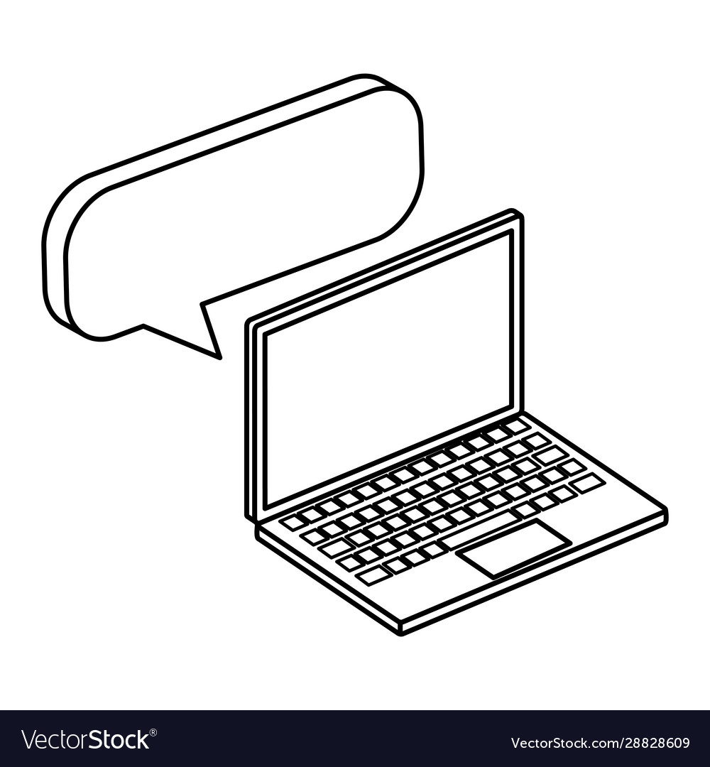 Laptop computer with speech bubble isolated icon