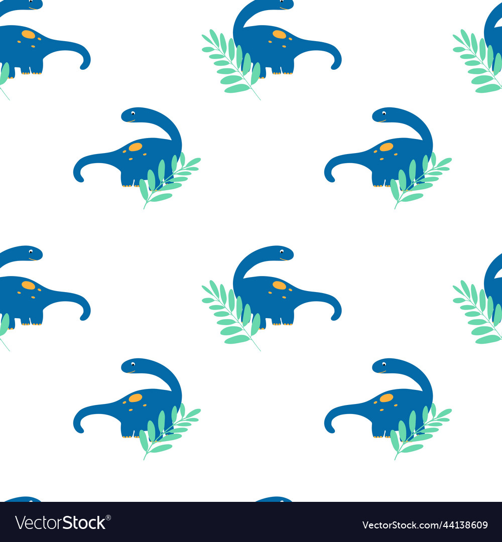 Seamless pattern with dinosaurs and leaves vector image Seamless pattern with dinosaurs and leaves