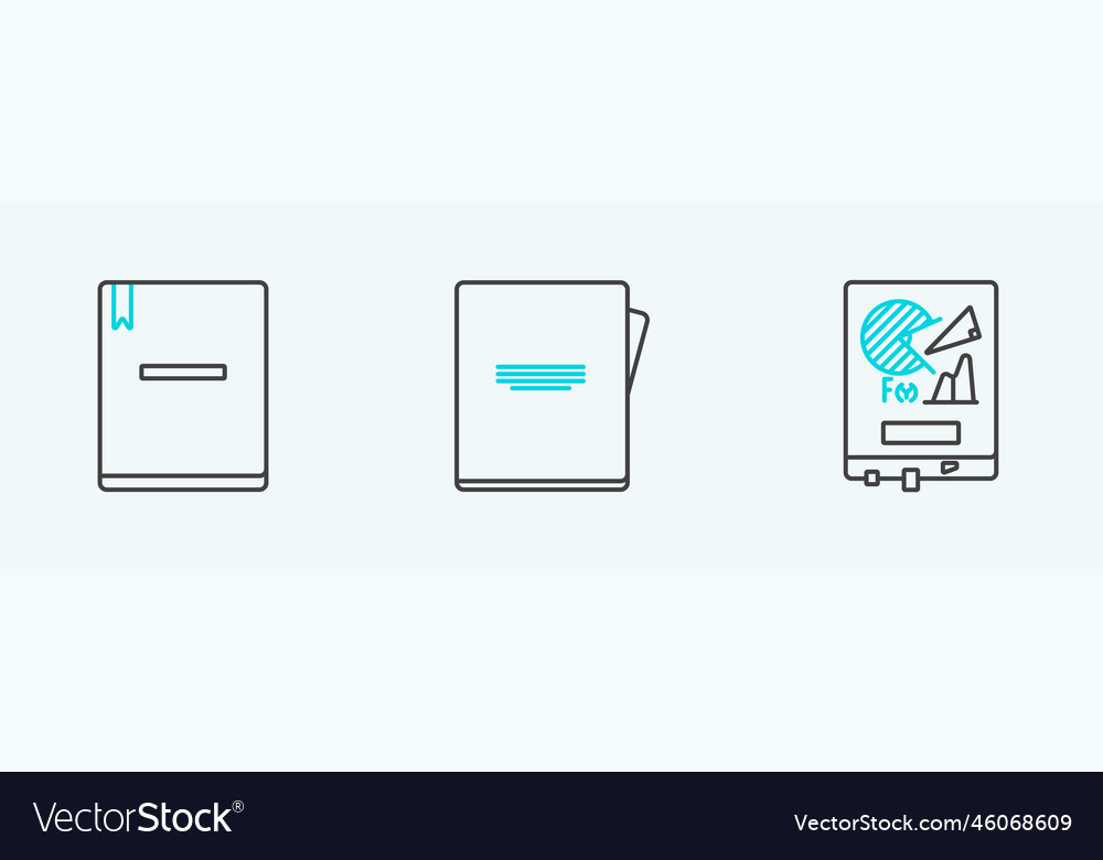 Set line board with graph chart notebook and icon