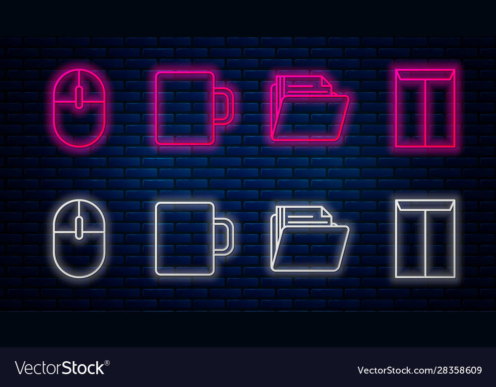 Set line coffee cup document folder computer vector image Set line coffee cup document folder computer