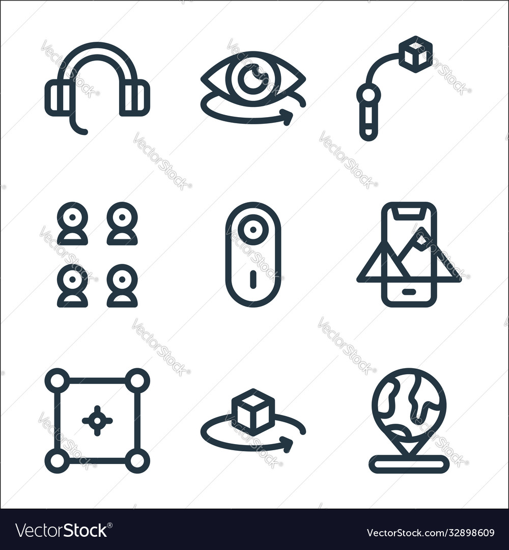 Virtual reality line icons linear set quality vector image Virtual reality line icons linear set quality