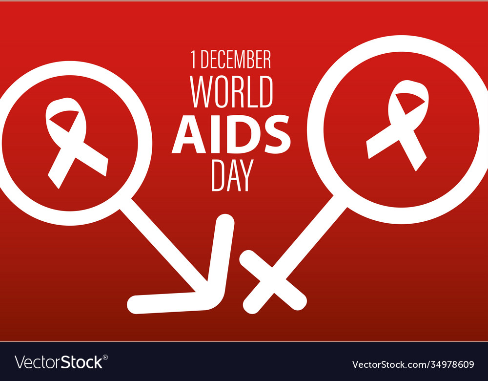 World aids day lettering with red ribbons