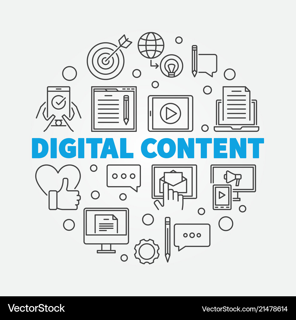 Digital content round outline Royalty Free Vector Image