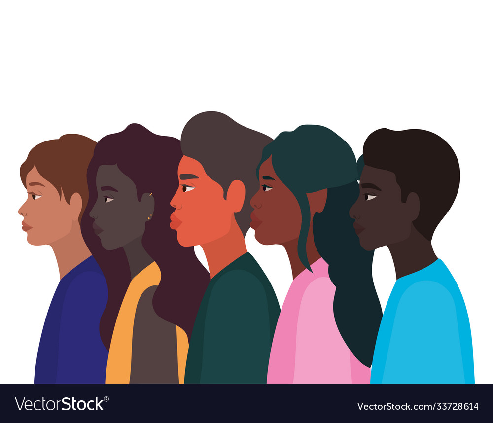 Diversity Skins Frauen und Männer Cartoons vector image Diversity Skins Frauen und Männer Cartoons