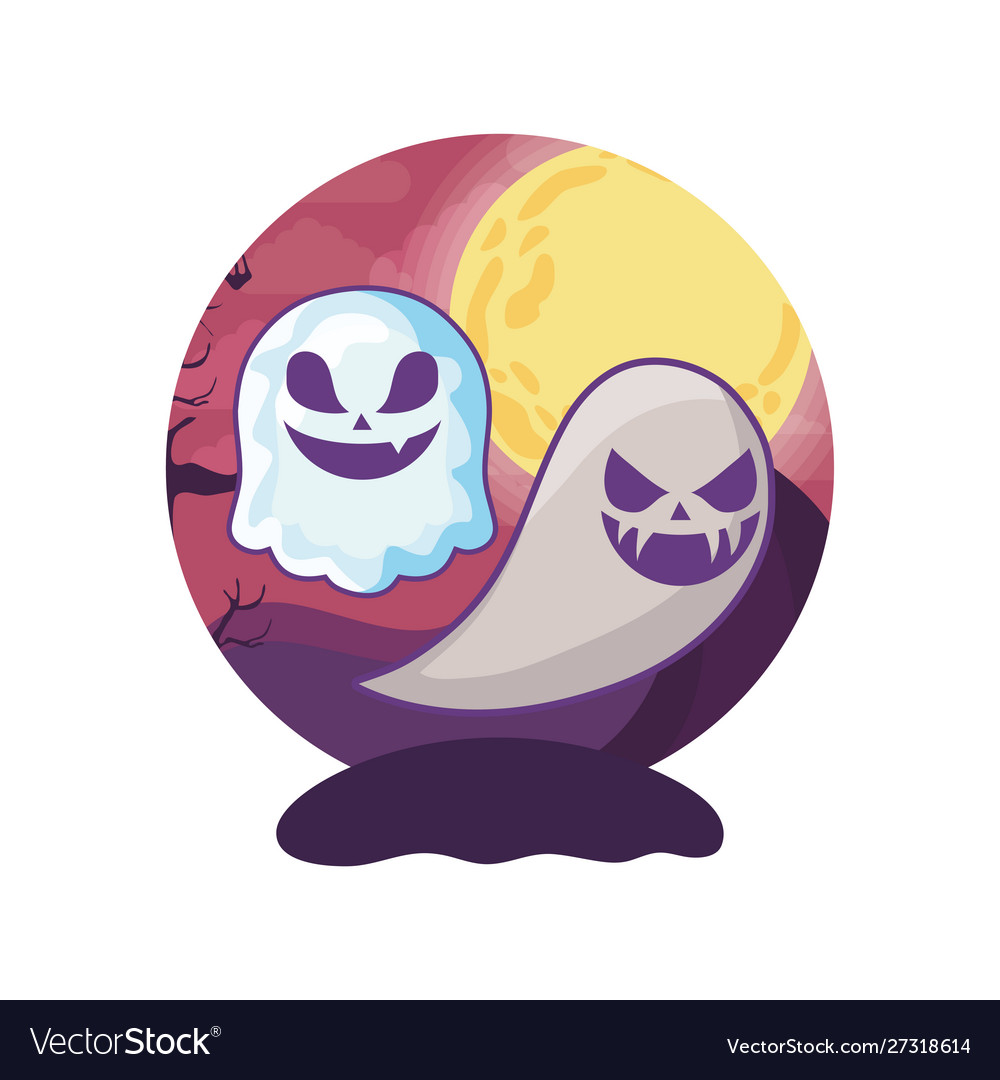 Funny Halloween Ghosts On Scene Royalty Free Vector Image