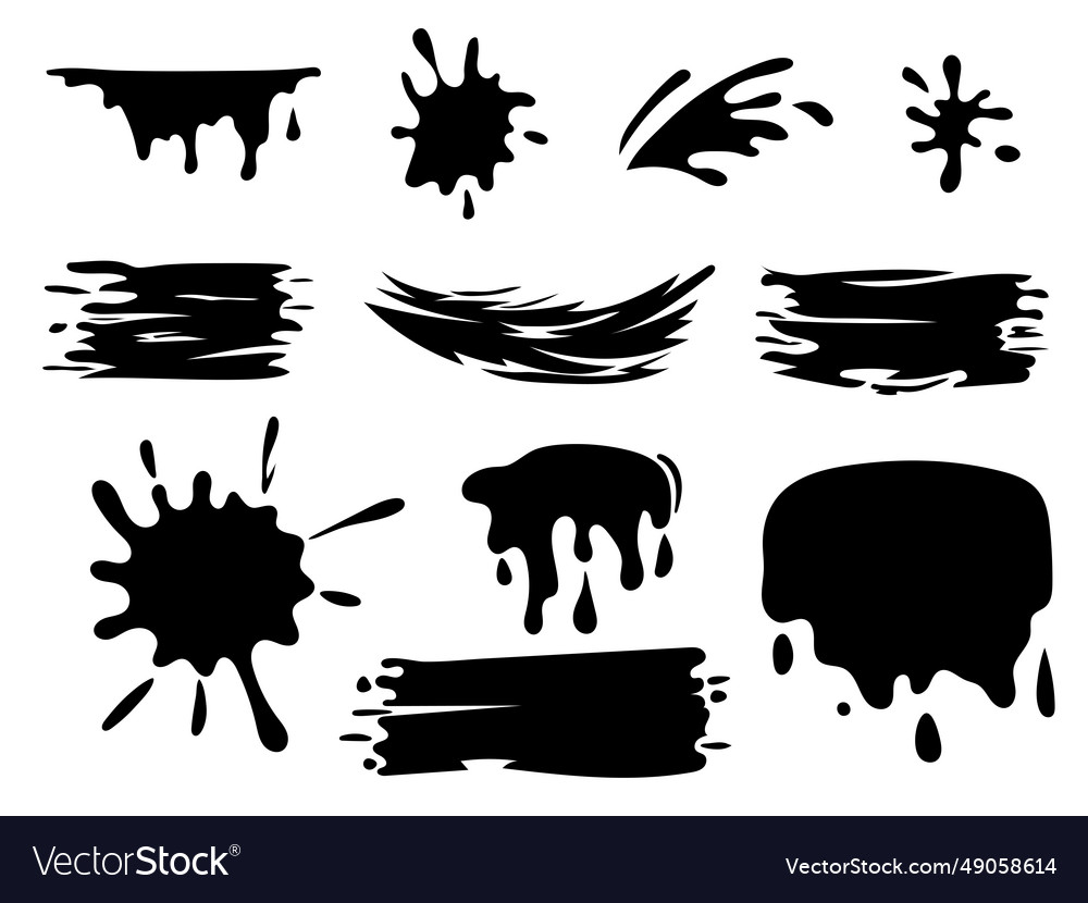 Hand drawn set of paint splatter and blob splash vector image Hand drawn set of paint splatter and blob splash