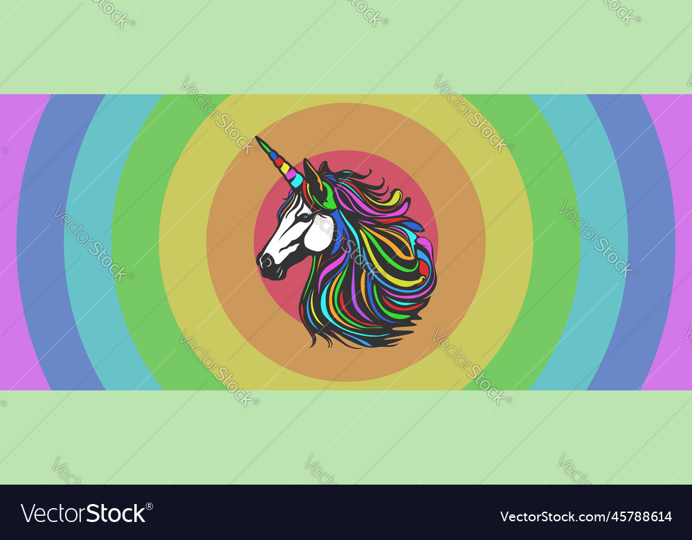 Head of a white unicorn with multi-colored mane vector image Head of a white unicorn with multi-colored mane