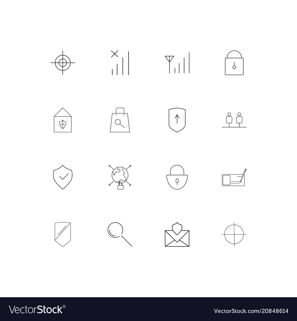 Internet security linear thin icons set outlined