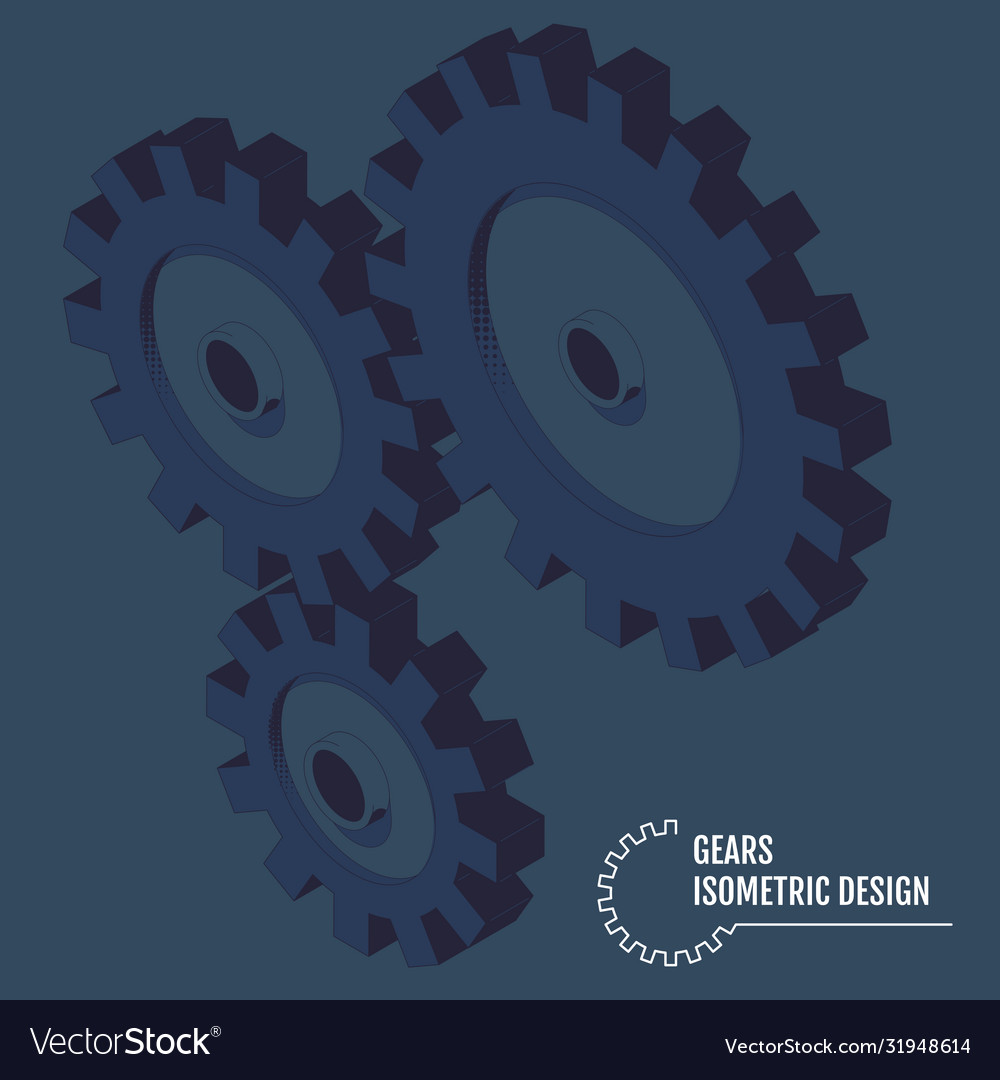 Isometric gears on grey background Royalty Free Vector Image