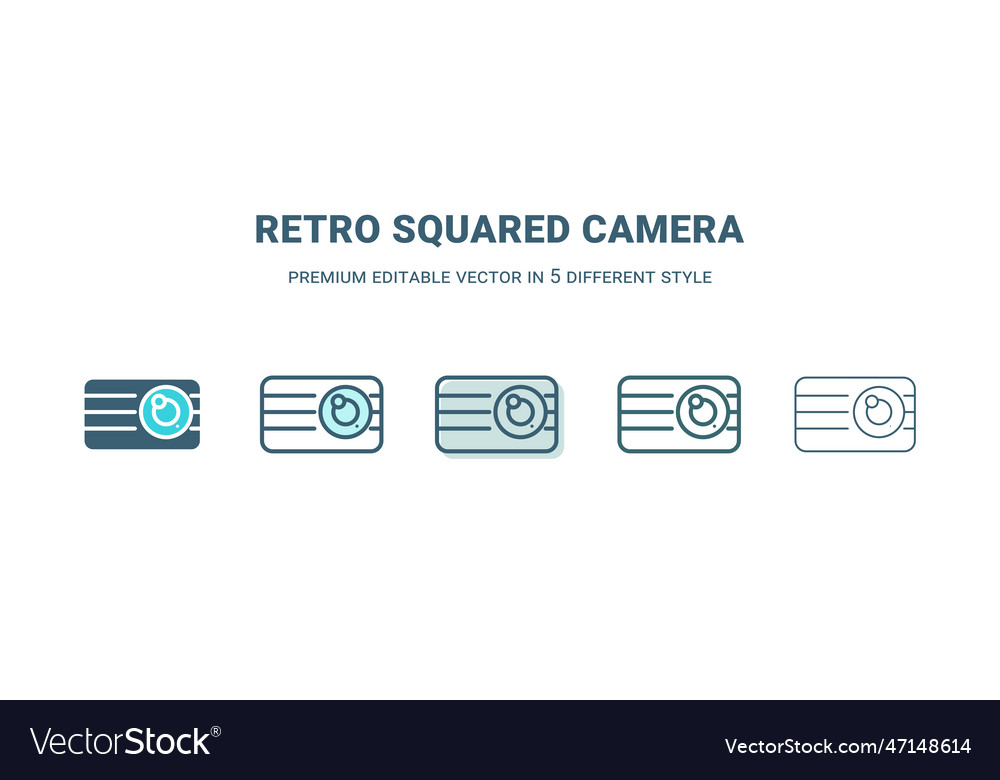 Retro squared camera icon in 5 different style vector image Retro squared camera icon in 5 different style