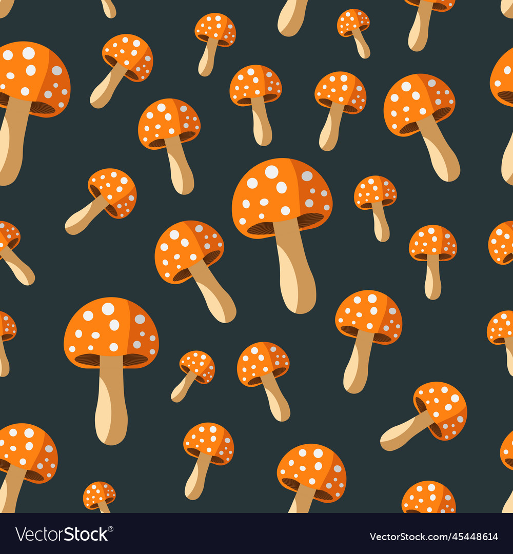 Seamless Mushroom Pattern On Dark Blue Background Vector Image 6824