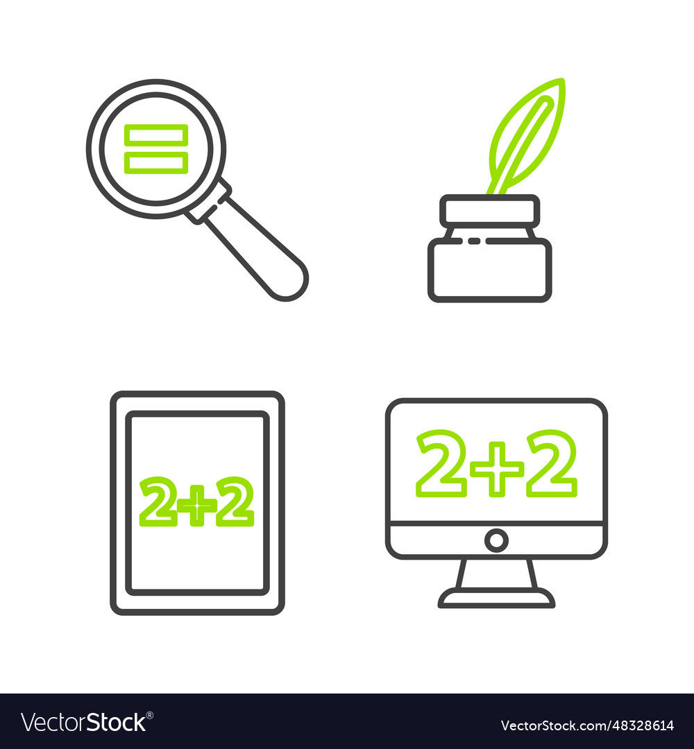 Set line equation solution tablet with calculator vector image Set line equation solution tablet with calculator