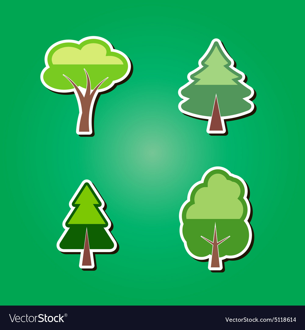 Set of color icons with trees