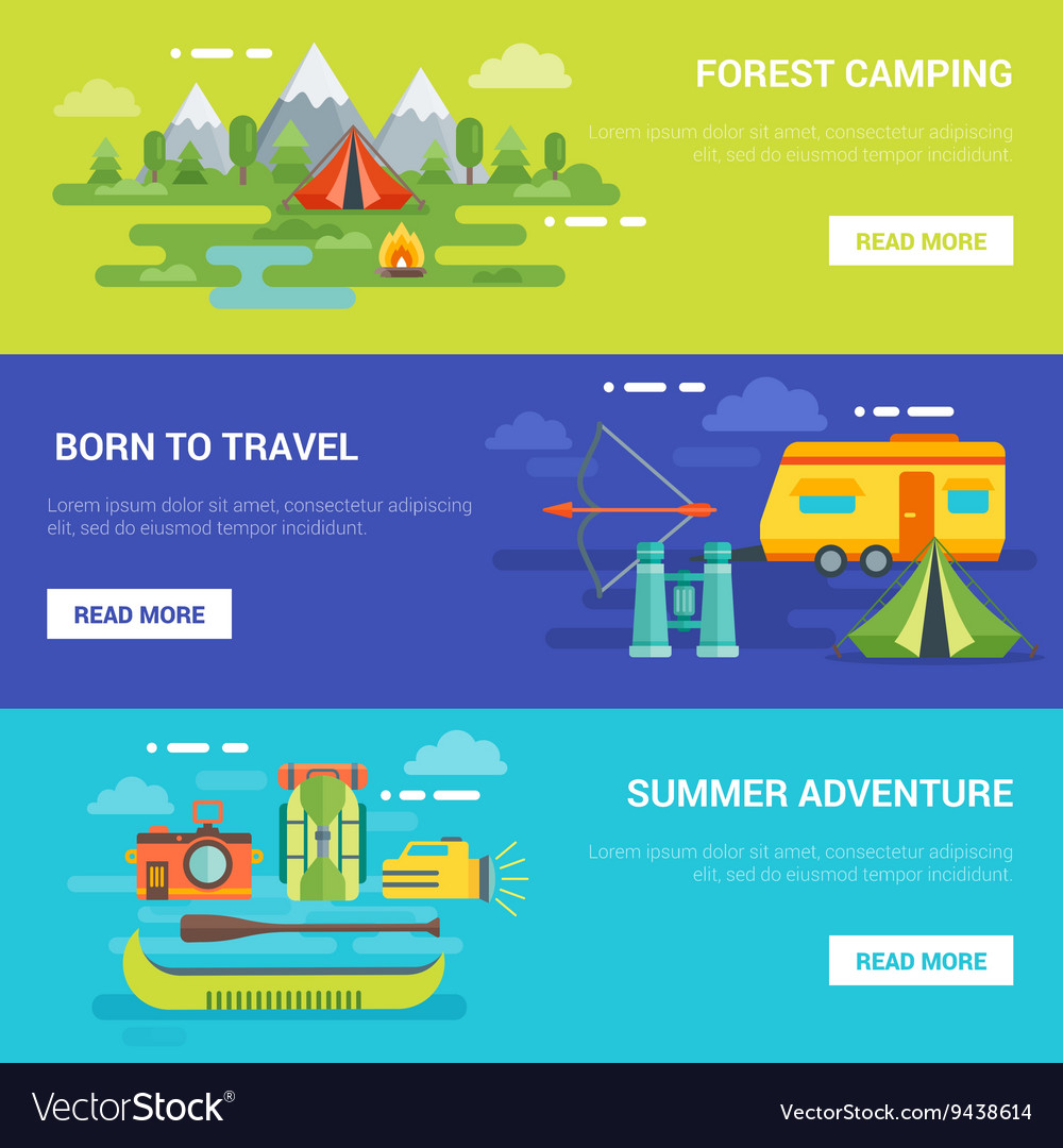 Summer Tourist Adventures Horizontal Banners Vector Image