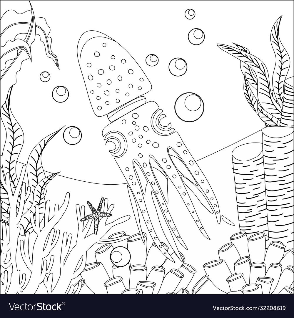 Coloring book with image an octopus