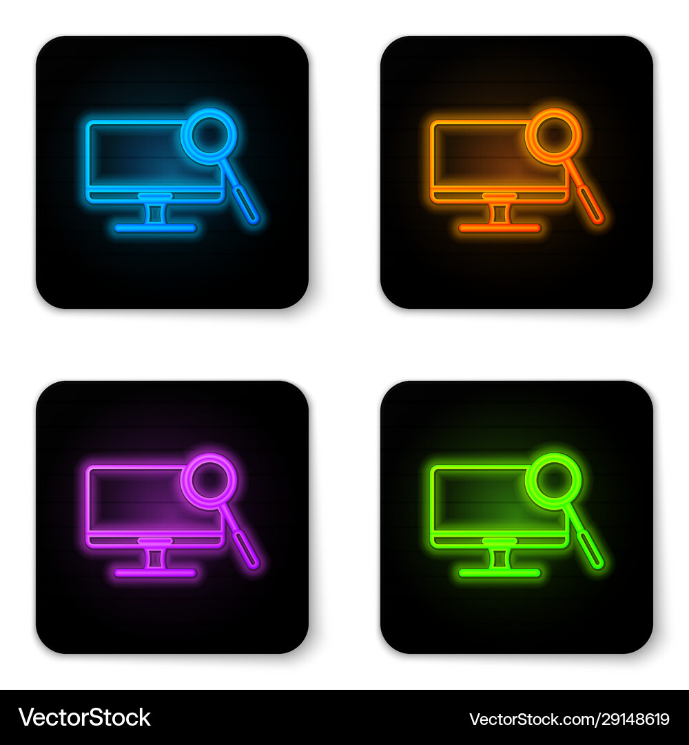 Glowing neon computer monitor diagnostics icon Vector Image
