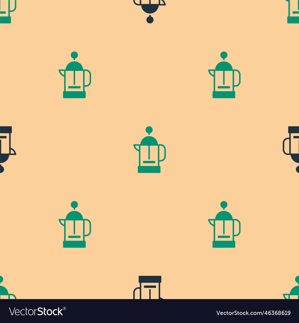 Green and black french press icon isolated