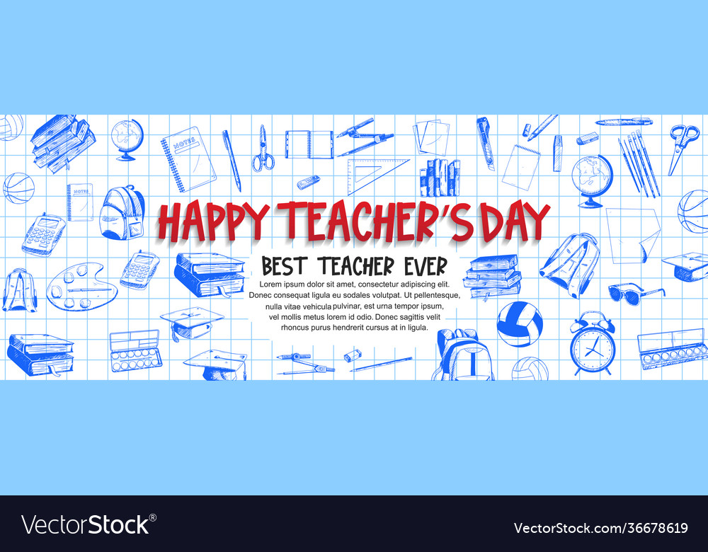 Happy teacher day red text with school
equipment