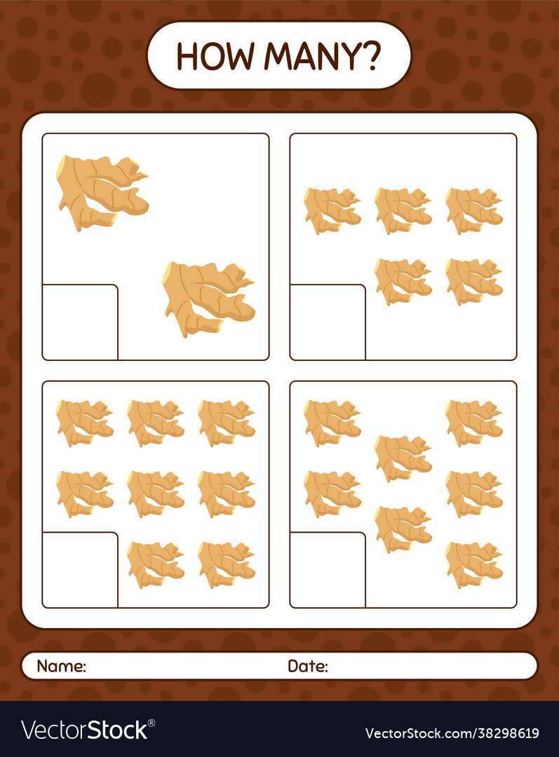 How many counting game with ginger worksheet Vector Image How many counting game with ginger worksheet