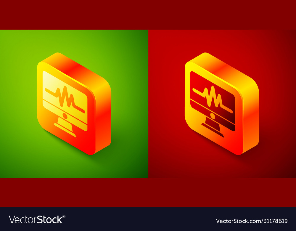 Isometric computer monitor with cardiogram icon Vector Image Isometric computer monitor with cardiogram icon