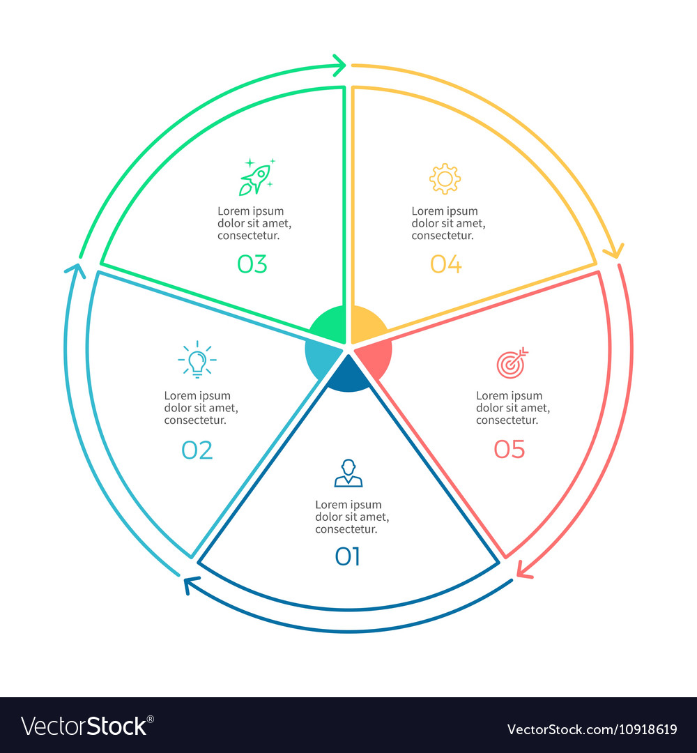 Linear infographics pie chart diagram with 5 Vector Image