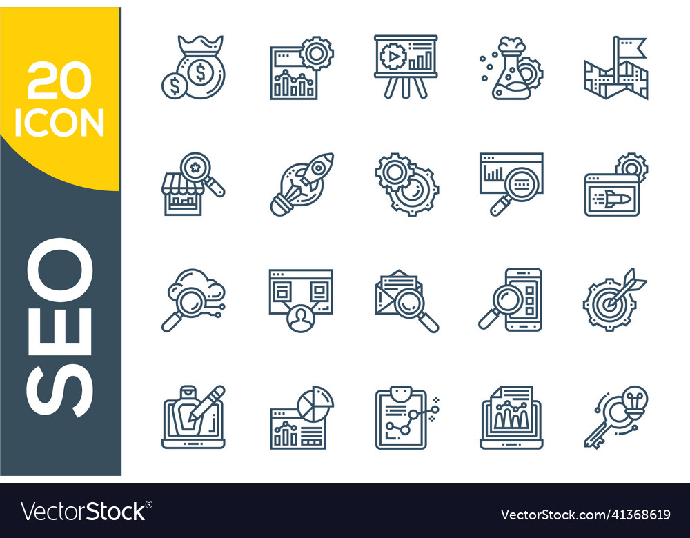 Seo optimization icons set of line
