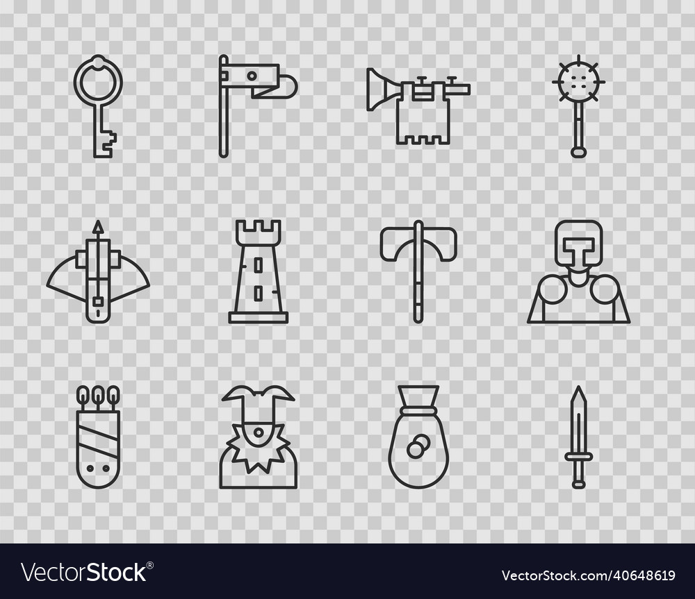 Set line quiver with arrows medieval sword vector image Set line quiver with arrows medieval sword