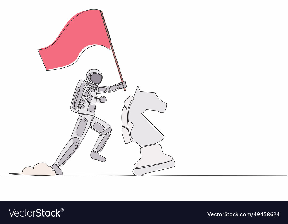 Continuous one line drawing astronaut running