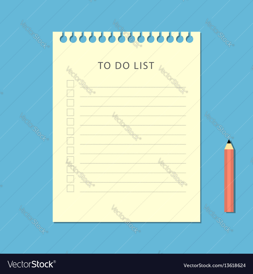 Flat to do list and pencil on blue background