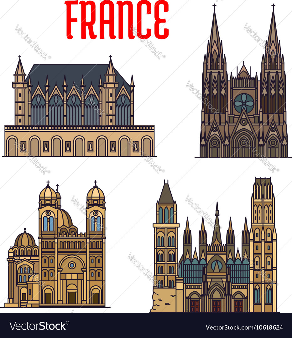 French travel landmark icon with gothic cathedrals