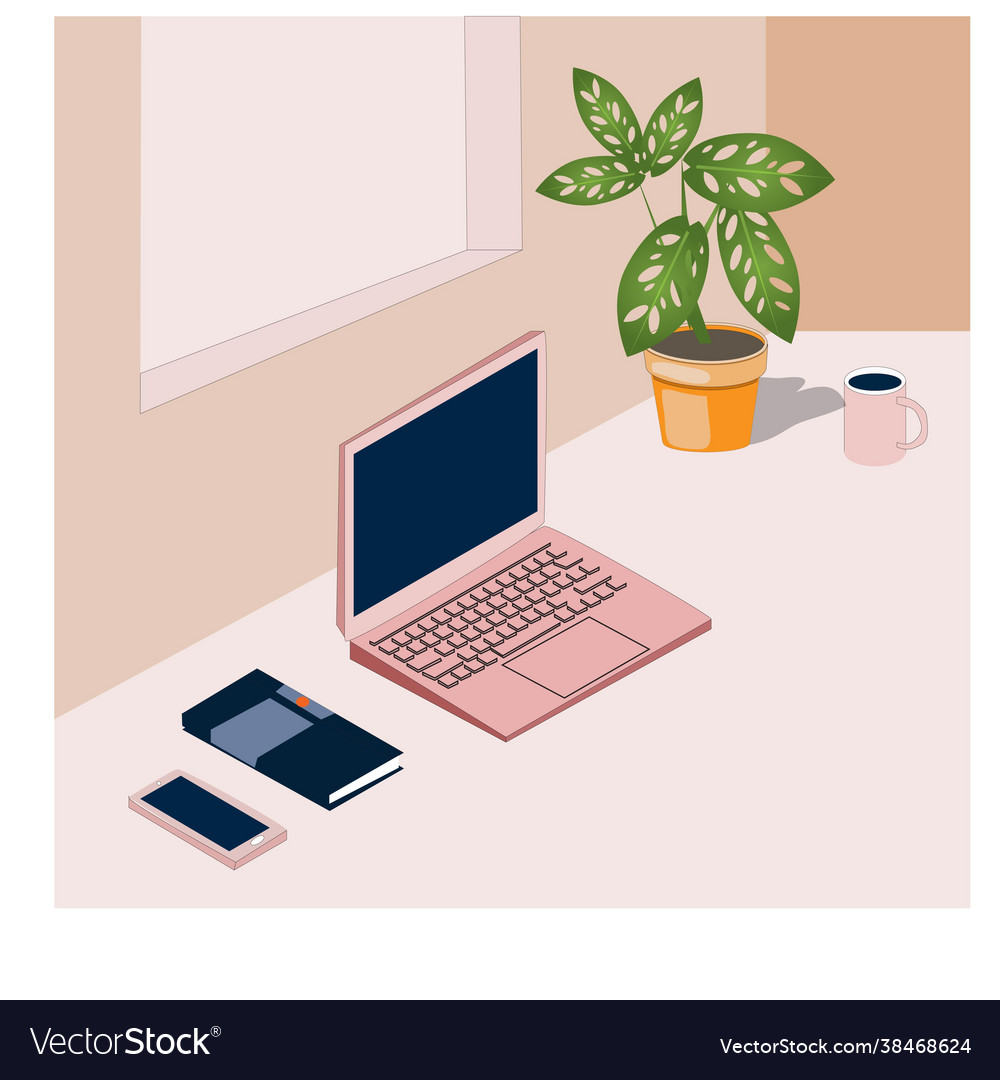 Isometric desktop and workstation background