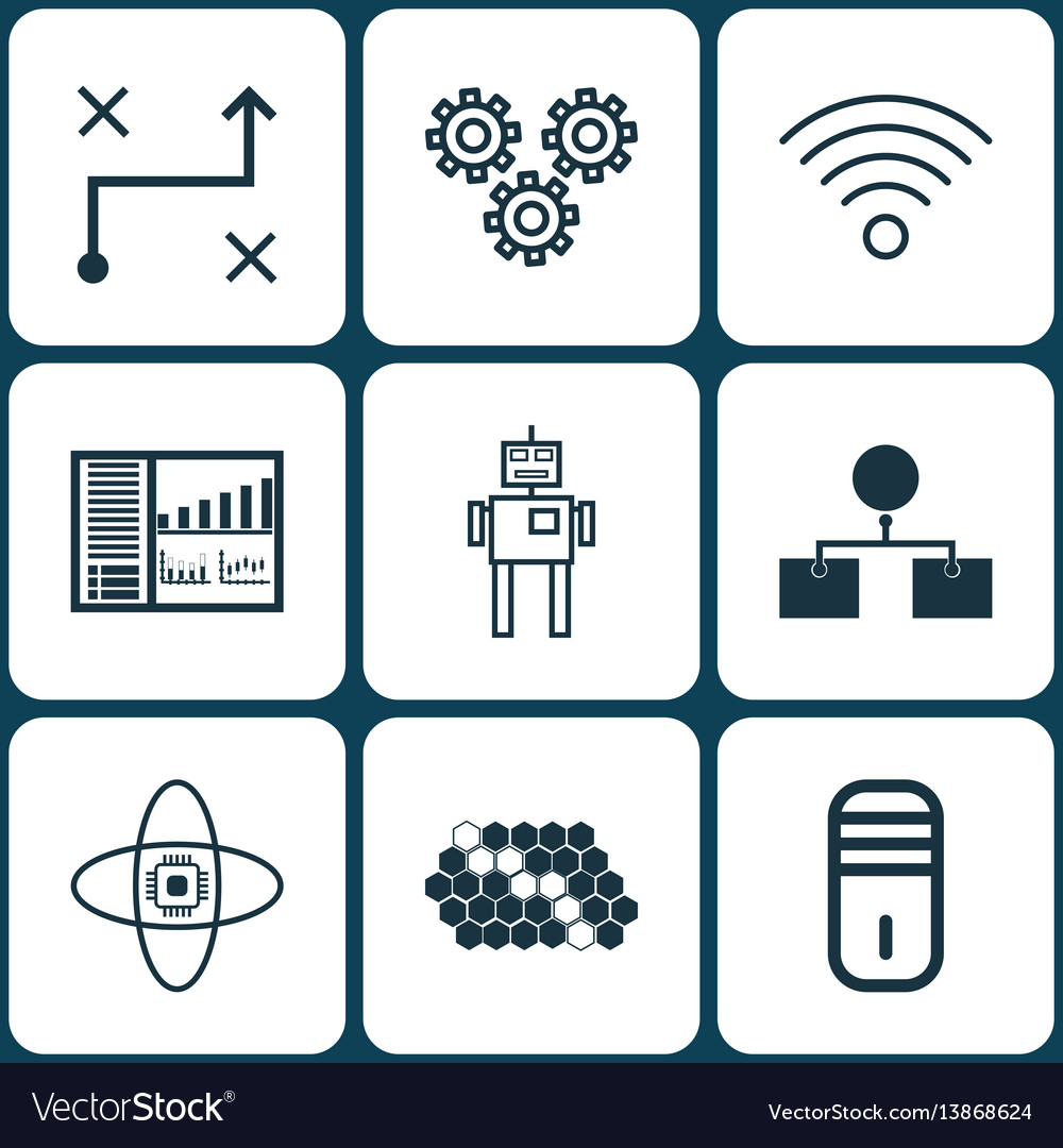 Set of 9 artificial intelligence icons includes vector image Set of 9 artificial intelligence icons includes