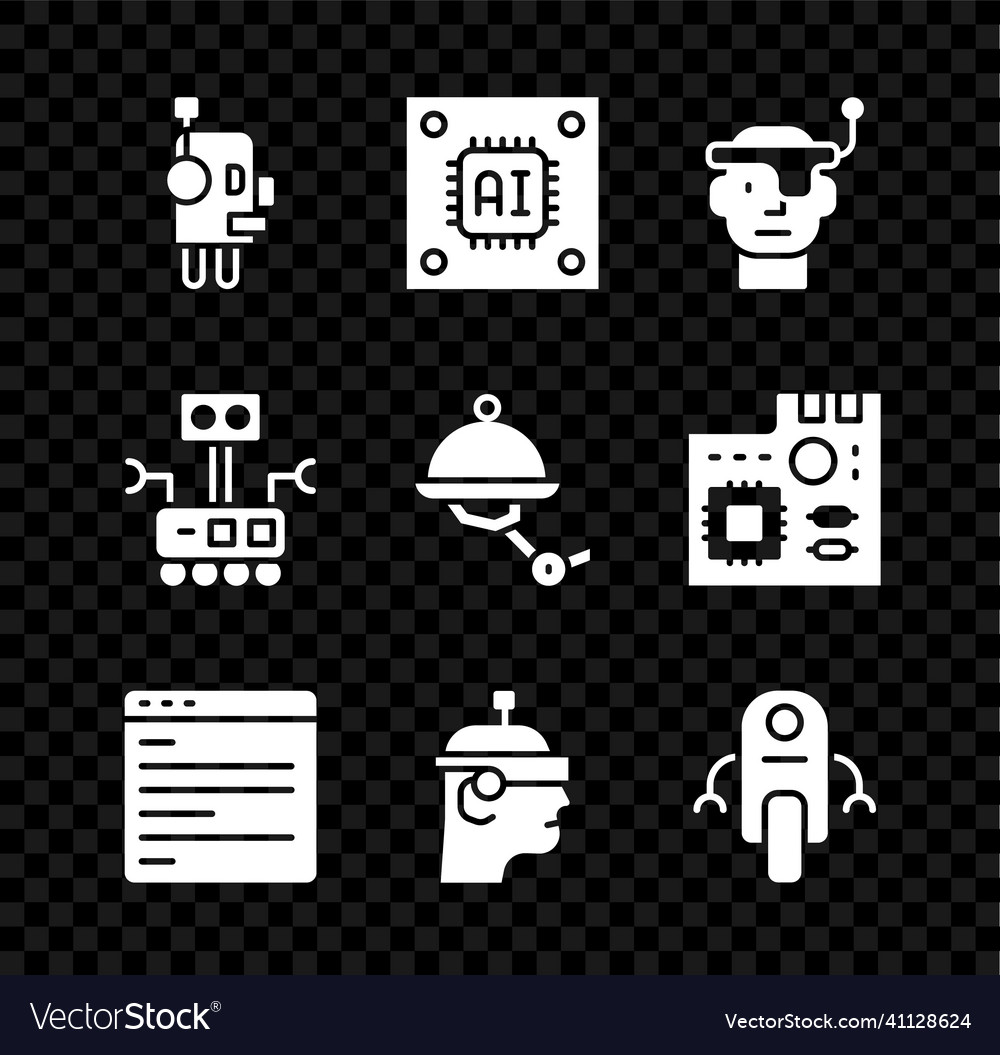 Set robot processor with microcircuits cpu smart vector image Set robot processor with microcircuits cpu smart