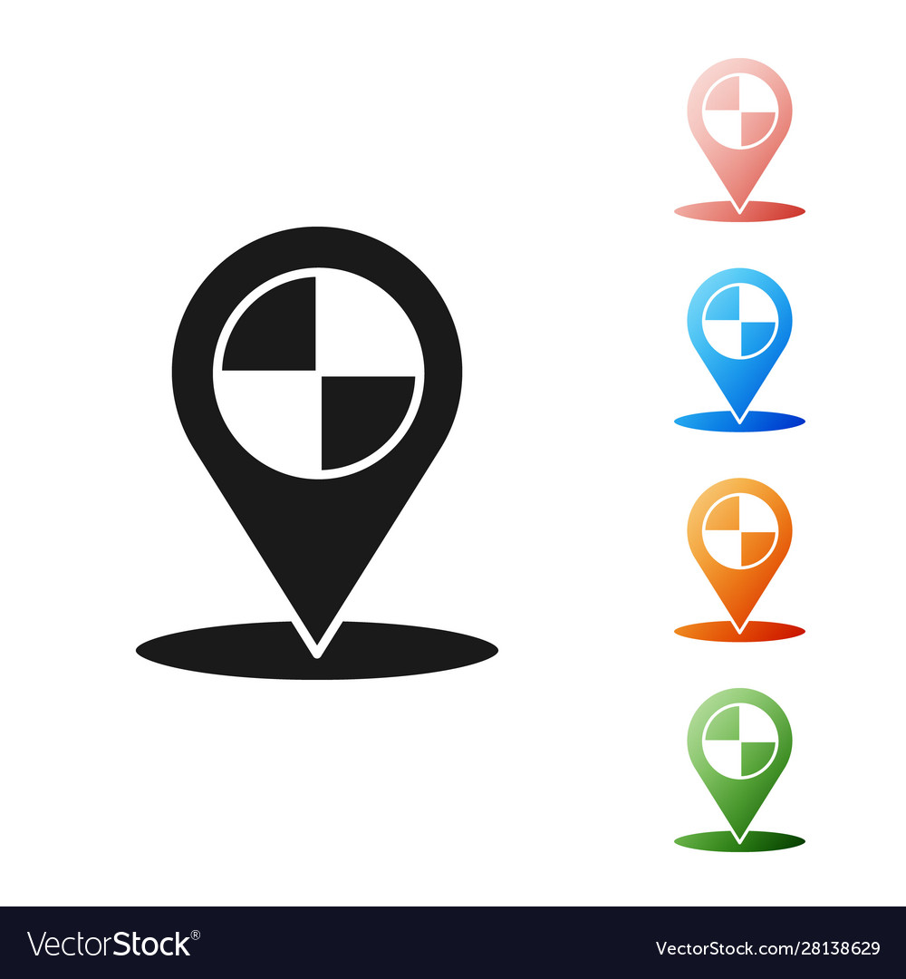 Black map pointer with taxi icon isolated on white