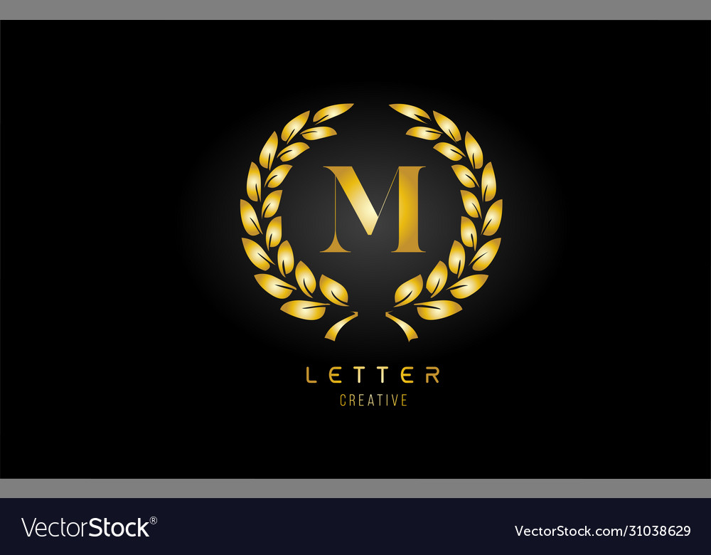 Gold golden m alphabet letter logo icon