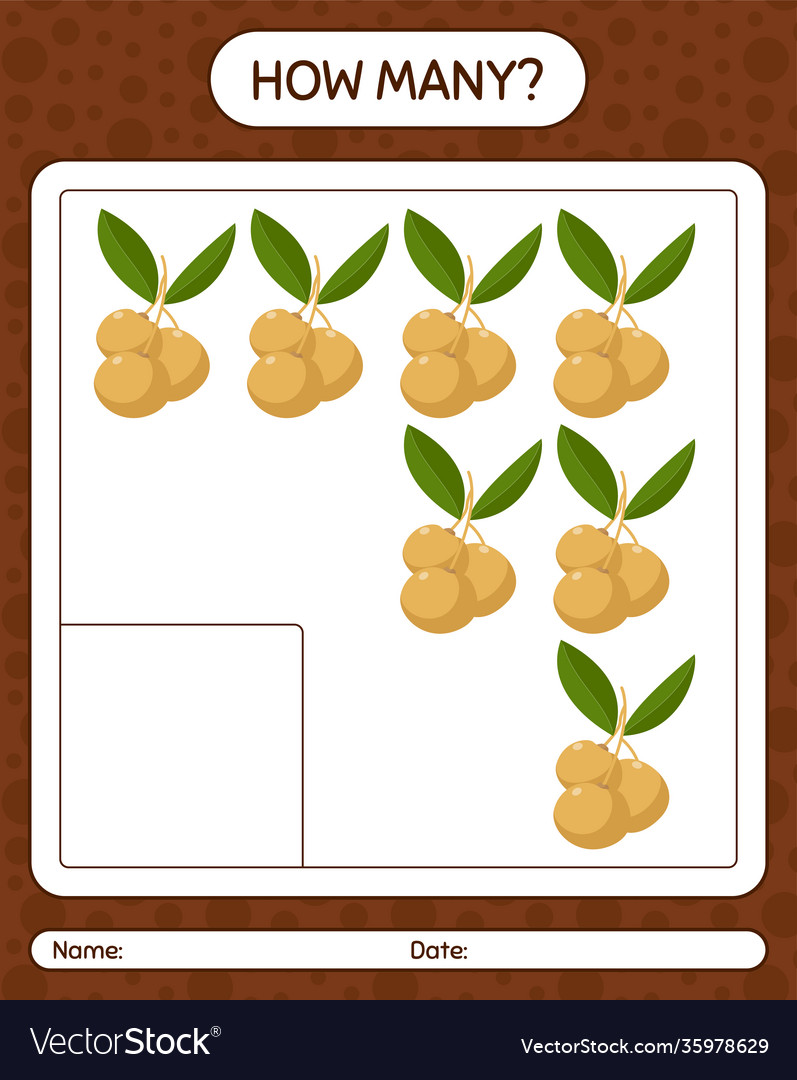 How many counting game with longan worksheet vector image How many counting game with longan worksheet