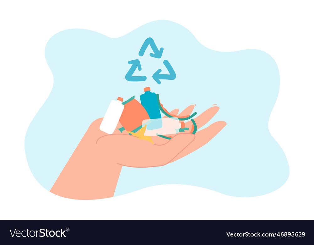 Human hand holding waste and recycle symbol