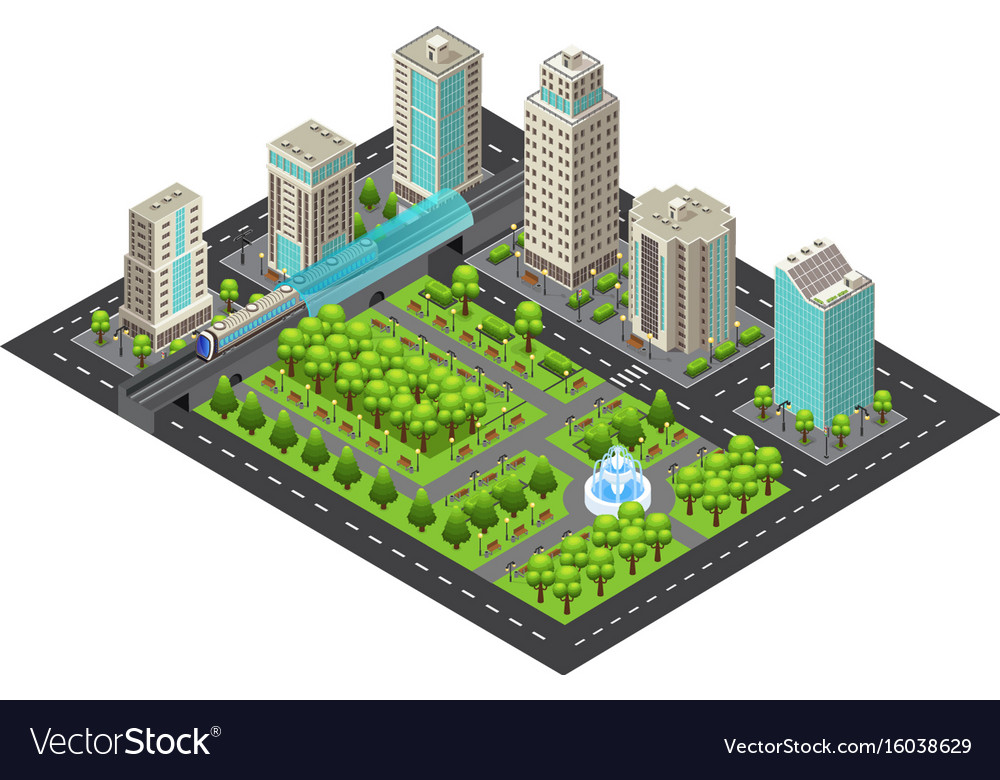 Isometric modern cityscape concept Royalty Free Vector Image