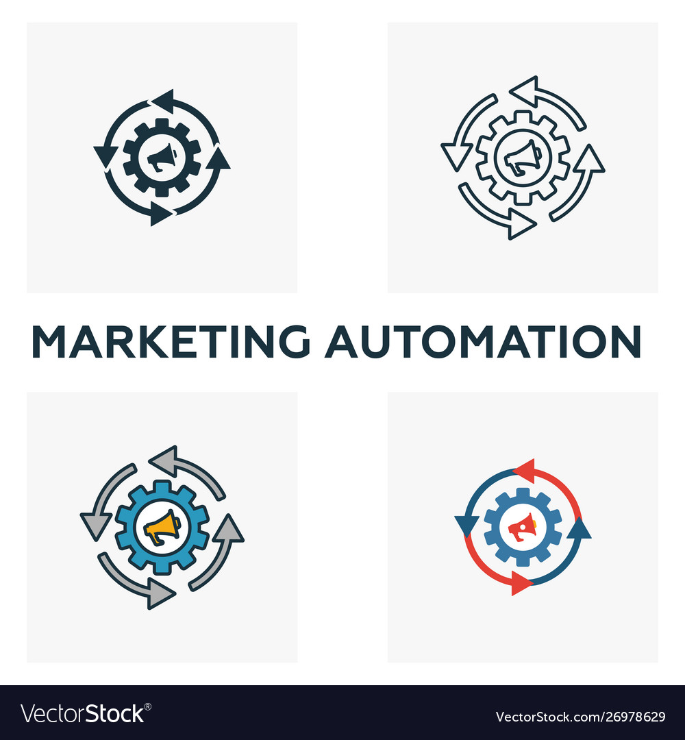Marketing automation icon set four elements vector image Marketing automation icon set four elements