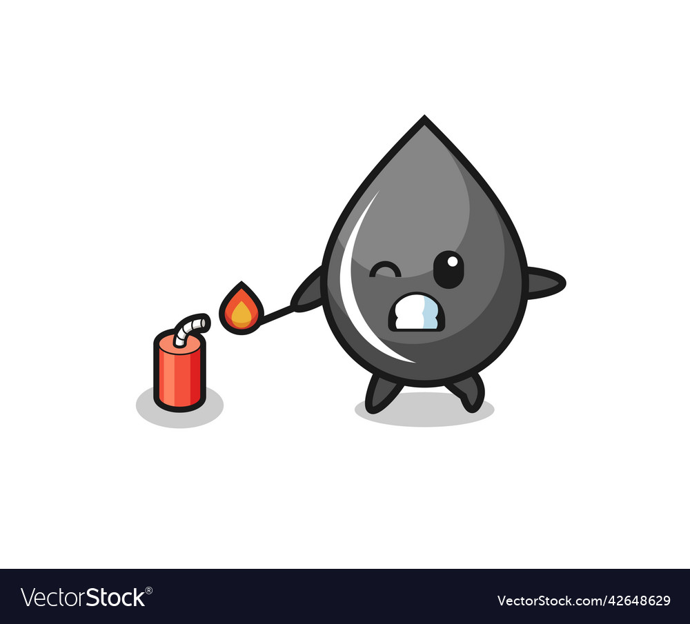 Oil drop mascot playing firecracker