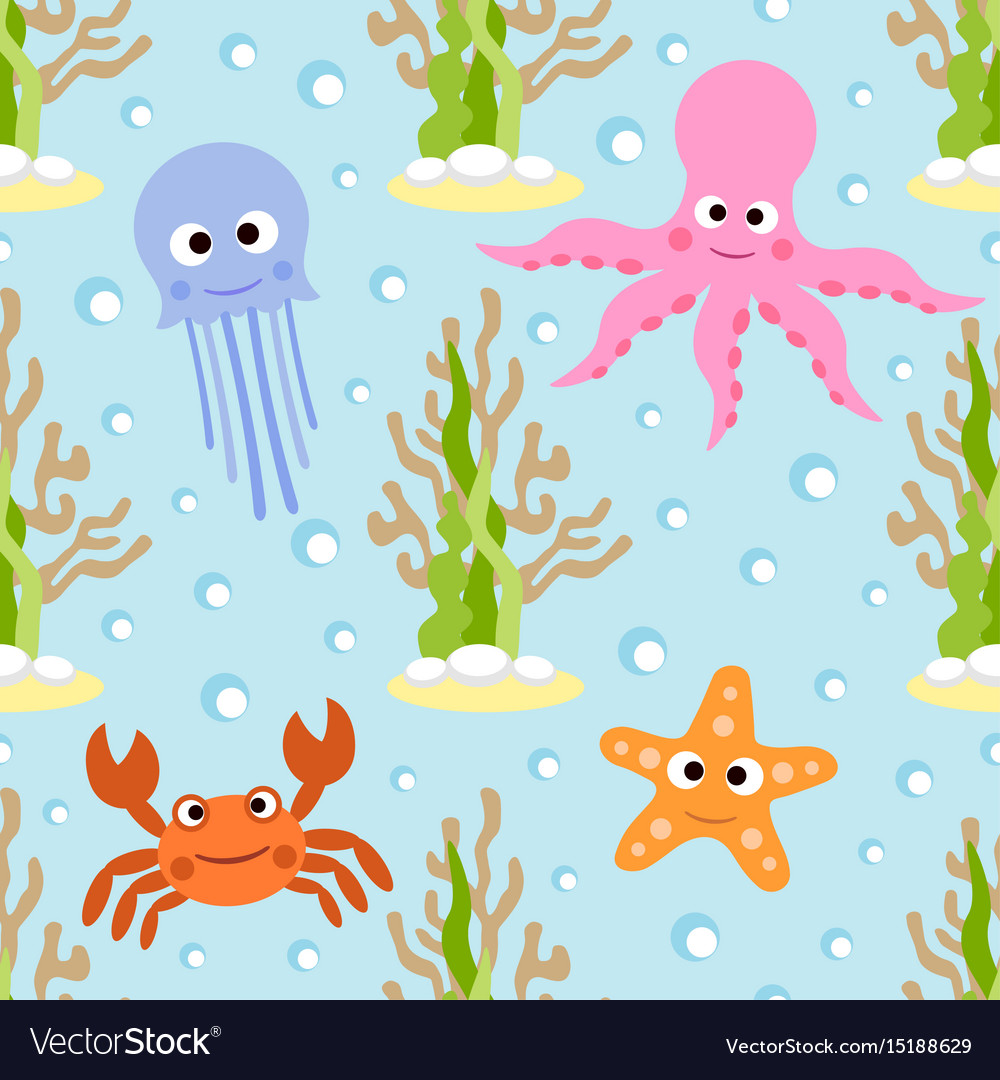 Sea animals seamless background card