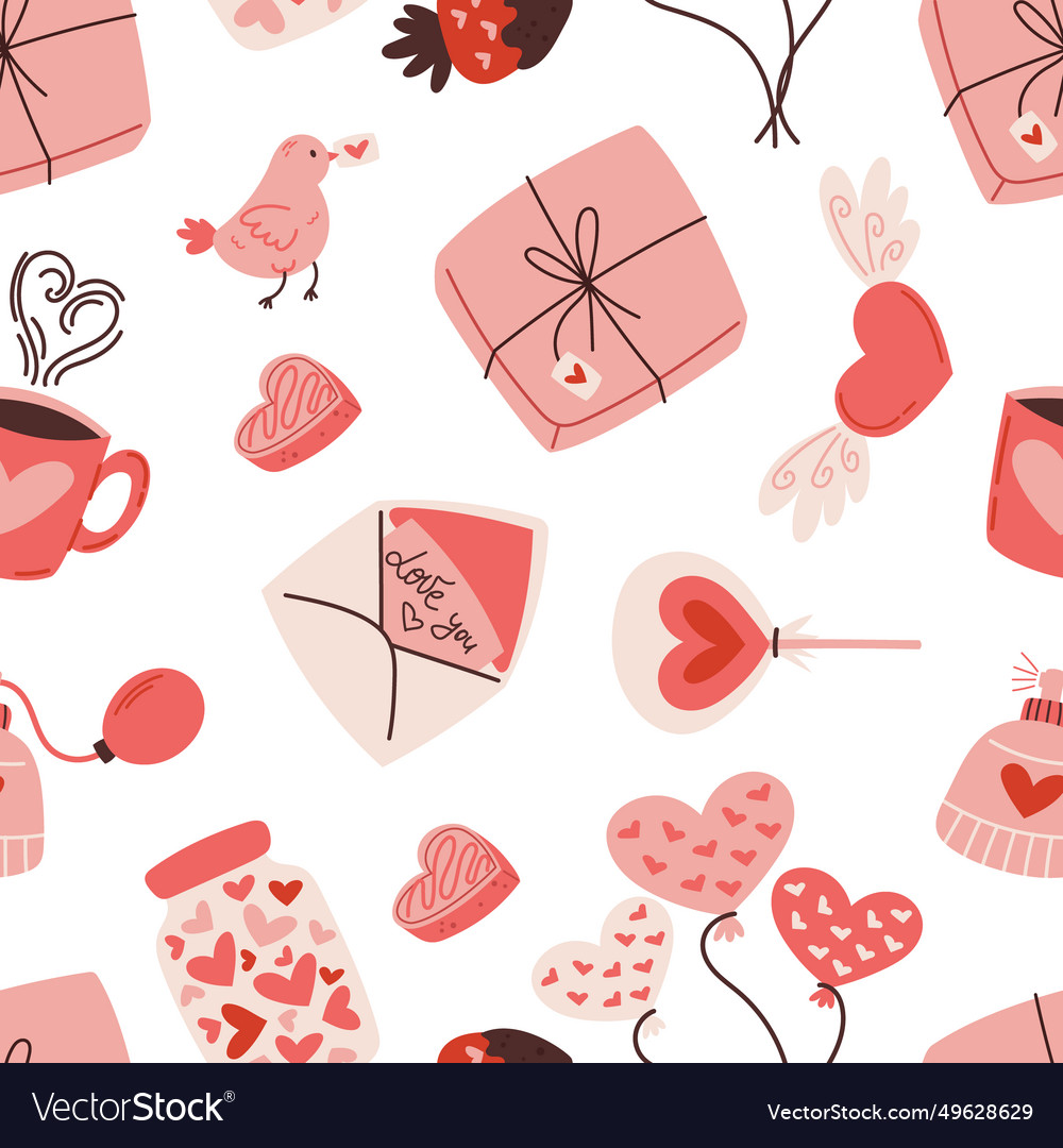 Seamless pattern with valentine day elements like