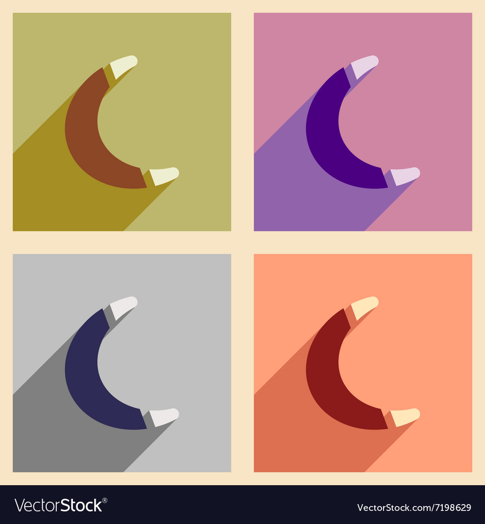 Set of flat icons with long shadow toy boomerang