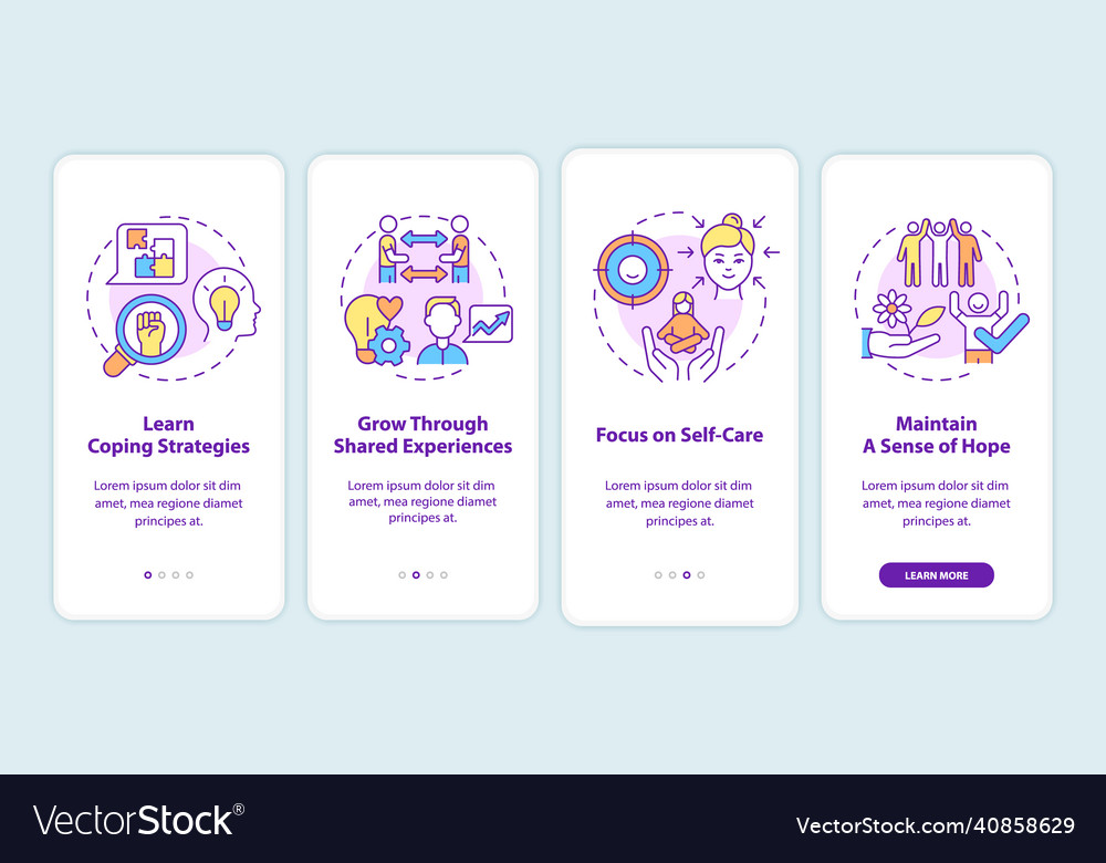 Support groups benefits onboarding mobile app vector image Support groups benefits onboarding mobile app
