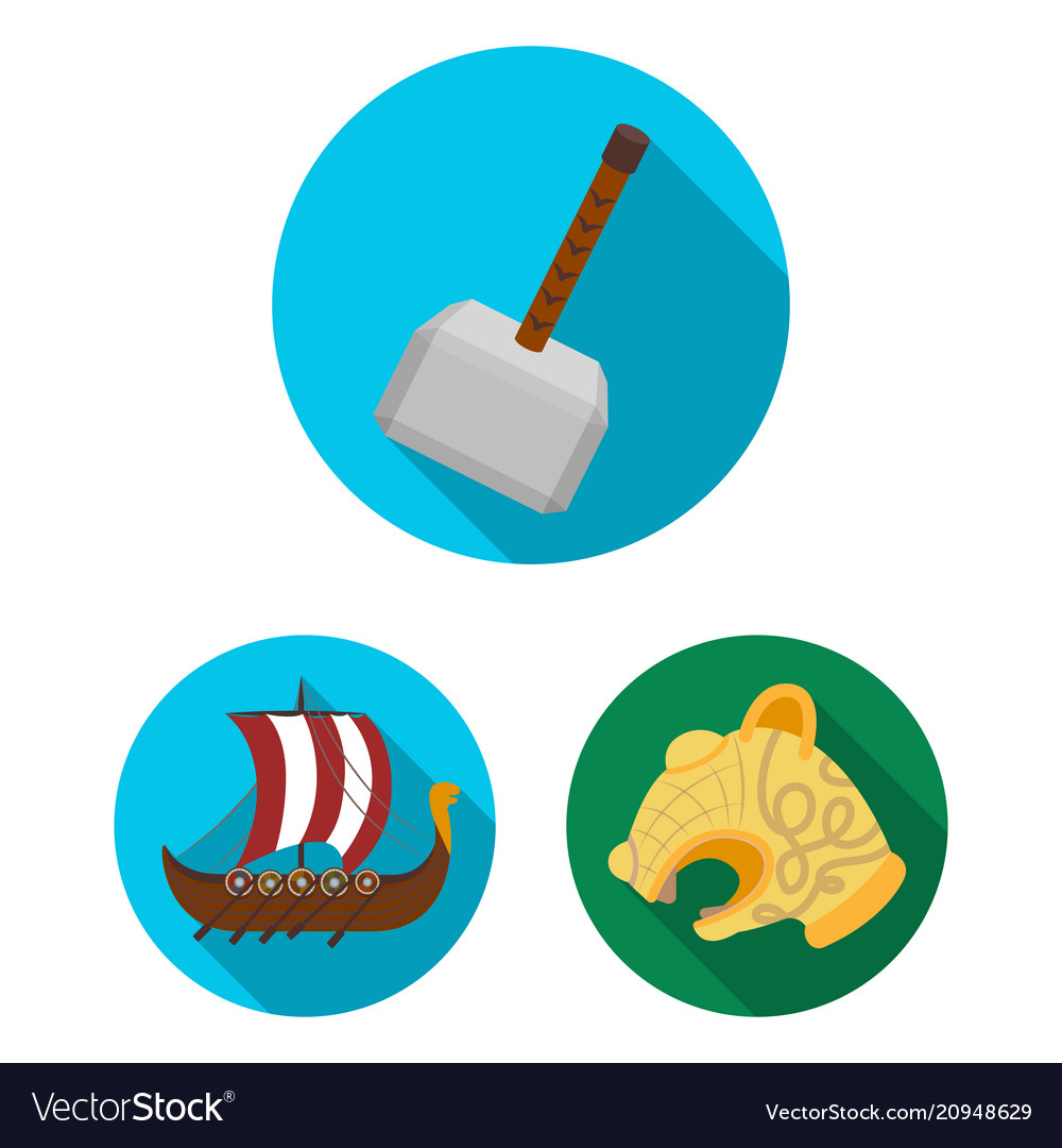 Vikings and attributes flat icons in set