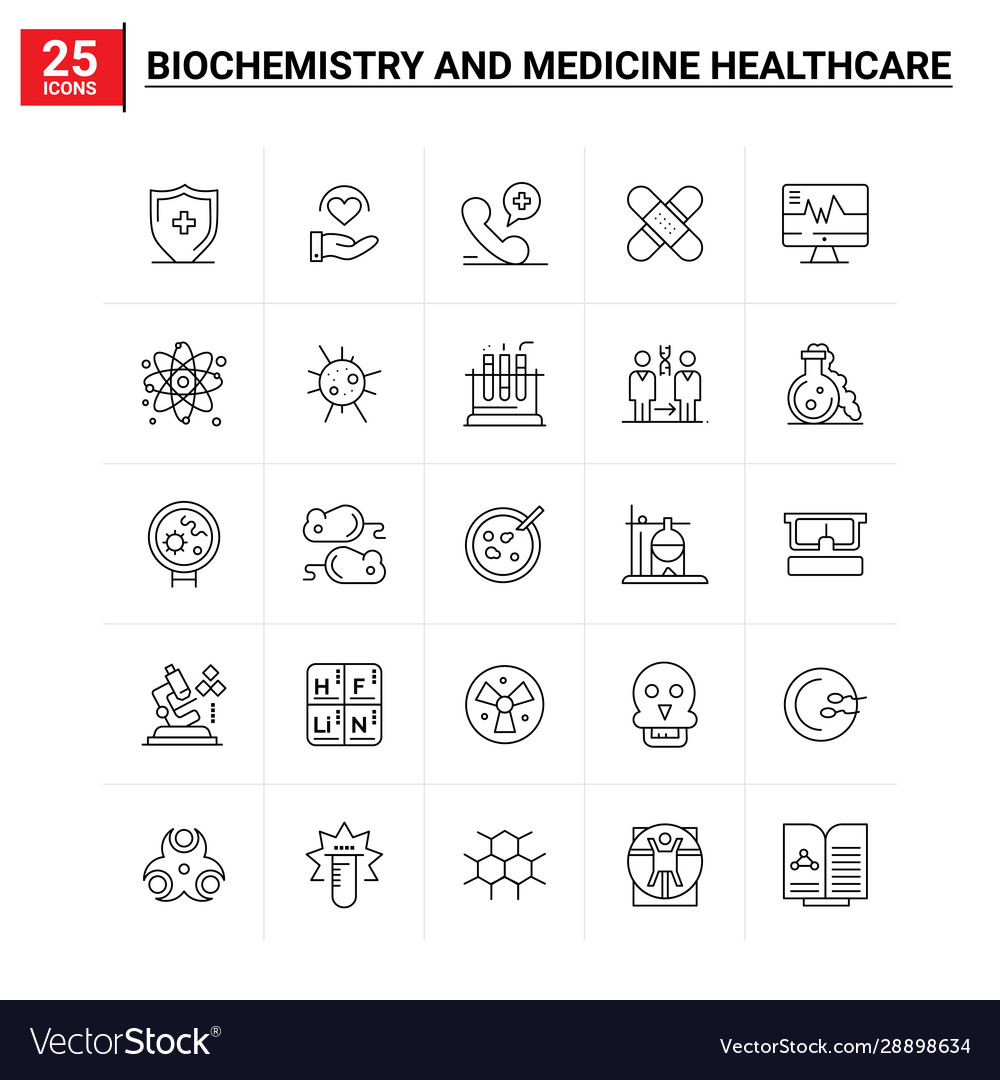 25 biochemistry and medicine healthcare icon set