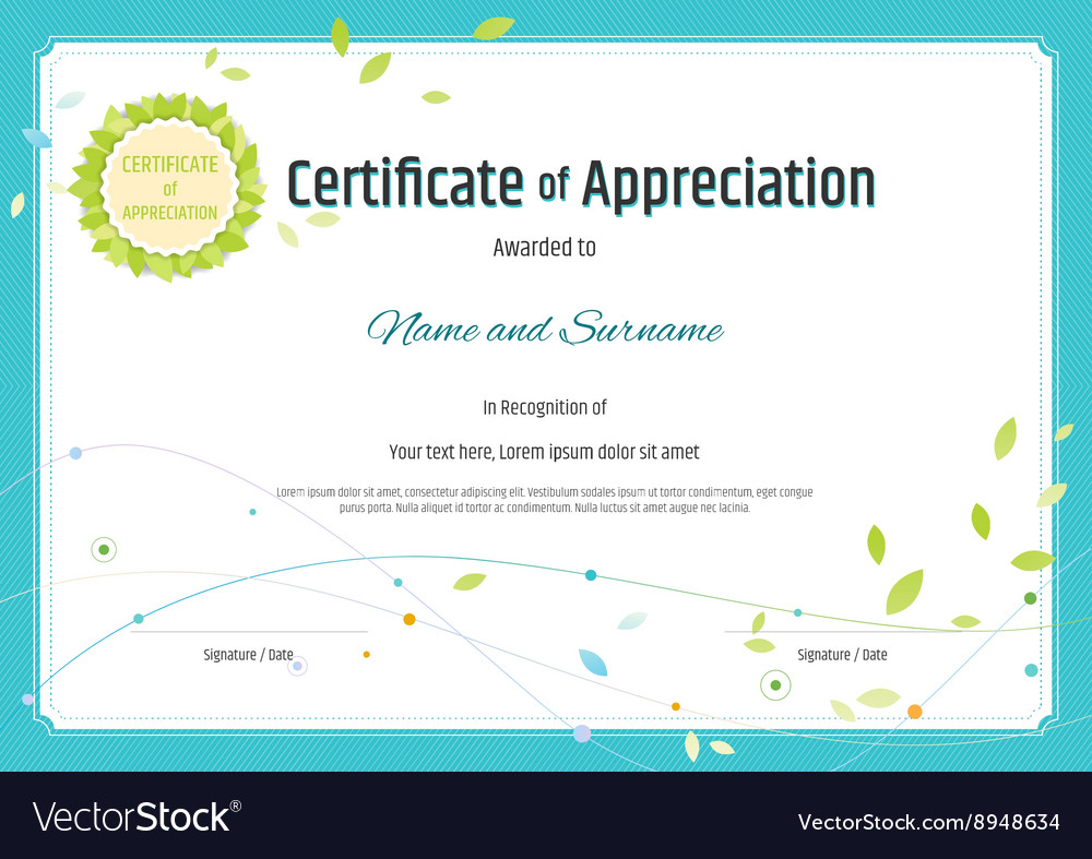 Certificate of appreciation template nature theme Vector Image With Regard To Gratitude Certificate Template