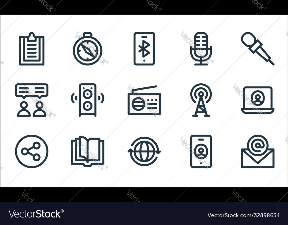 Kommunikations- und Medienzeilensymbole lineares Set